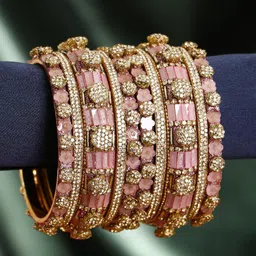 Adwitiya Collection Set Of 10 Gold-Plated Stone-Studded Bangles-image-25