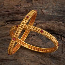 Kushal's Fashion Jewellery Set Of 2 Gold-Plated 92.5 Pure Silver Temple Bangles-image-6