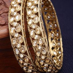 KARATCART Set Of 2 Gold-Plated & Kundan Studded Antique Rajwadi Bangle-28