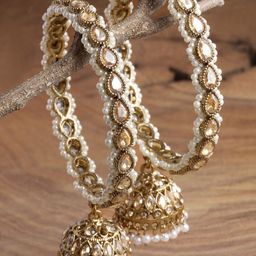 KARATCART Set Of 2 Gold-Plated Kundan Studded Jhumki Bangles-75