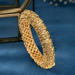 Peora Gold-Plated Textured Bangle-image-93