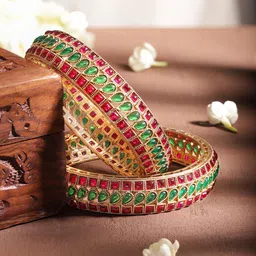Rubans Set Of 2 Gold Plated Kemp Stone Studded Bangles-42