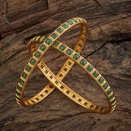 Kushal's Fashion Jewellery Set Of 2 Gold-Plated Stone-Studded Bangles-14