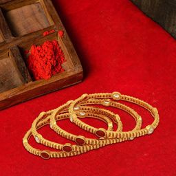 Adwitiya Collection Set Of 4 24CT Gold Plated Stones Studded Bangles-image-23