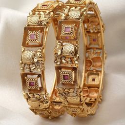 KARATCART Set Of 2 Gold-Plated Kundan-Studded Bangles-5