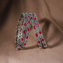 The Pari Set Of 4 Oxidised Silver-Plated Stone-Studded Bangles-12