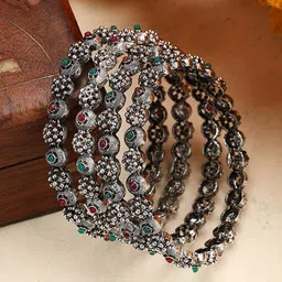 ANIKAS CREATION Set Of 2 Oxidised Silver-Plated Stone-Studded Bangles-picture-41