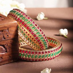 Rubans Set Of 2 Gold Plated Kundan Bangle-37