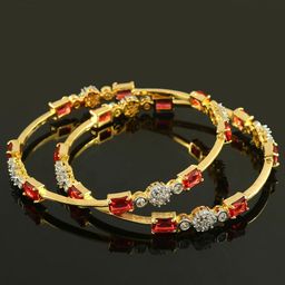 Jewar Mandi Set Of 2 Gold-Plated CZ & AD Studded Bangles-37