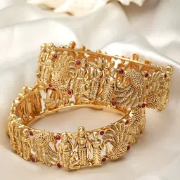 KARATCART Set Of 2 Gold-Plated Kundan-Studded Bangles-78