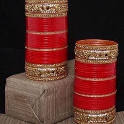 LUCKY JEWELLERY Red CZ Stone Studded Bangle Set-image-16