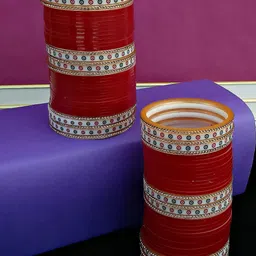 LUCKY JEWELLERY Red & White Stone Studded Bangles Set 2-picture-0