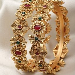 KARATCART Set Of 2 Gold-Plated Kundan-Studded Bangles-12