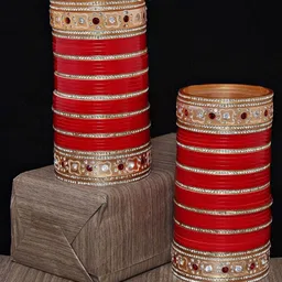 LUCKY JEWELLERY Women Red & White CZ Studded Bangles Set-12