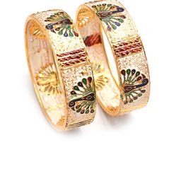 Jewar Mandi Bangle Fashion Set Of 2 Gold-Plated Peacock Design Meena Work Bangles-image-8