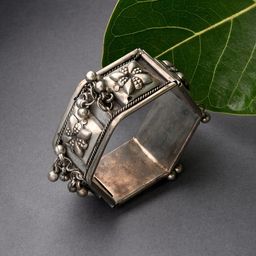 Fida Silver-Plated & Toned Oxidised Floral Bangle-24