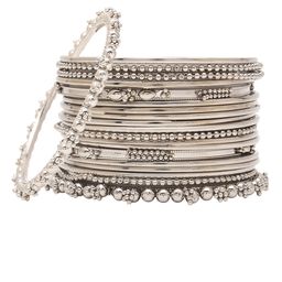 Sanjog Pack Of 20 Silver Plated Silver Toned Oxidized Bangles-11