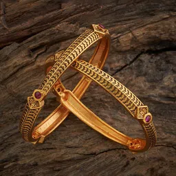 Kushal's Fashion Jewellery Set of 2 Gold Plated Artificial Stones Studded Antique Bangles-4