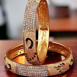 LUCKY JEWELLERY Set Of 2 Gold-Plated Cubic Zirconia-Studded Bangles-28