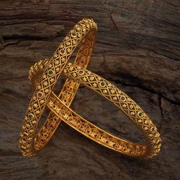 Kushal's Fashion Jewellery Set Of 2 Gold-Plated Stone Studded Antique Bangles-image-25