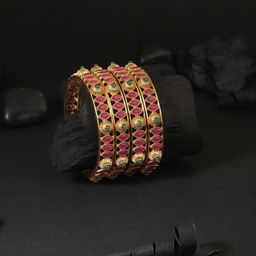 Adwitiya Collection Set of 4 24 CT Gold-Plated Stone-studded Designer Bangle-14