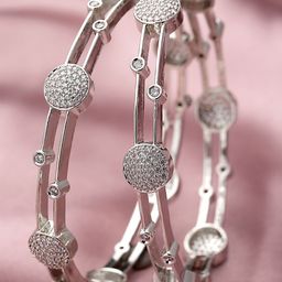 KARATCART Set Of 2 Silver Plated Cubic Zirconia Studded Bangles-image-43