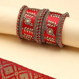 OOMPH Set Of 10 Kundan Studded Bangles-21