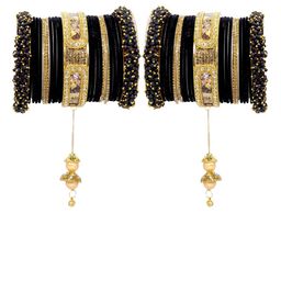 NMII Set Of  46 Radha Krishna Latkan Zircon Velvet Bangles-image-21