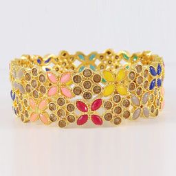 NMII 2-Pcs Gold-Plated Zircon & Pearls Studded Antique Kada Bangles-33