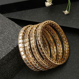 Anouk Set Of 4 Gold-Toned Gold-Plated Stones-Studded Bangles-18