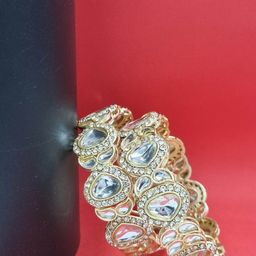 Anouk Gold Toned Set of 2 Gold Plated Kundan Studded Bangles-image-9