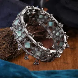 Adwitiya Collection Silver-Plated Oxidised Stone-Studded Bangle-4