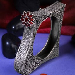 Adwitiya Collection Oxidised Silver-Plated Stone Studded Square Bangle-1