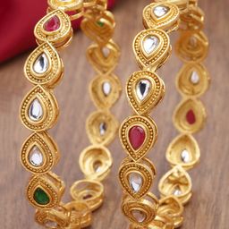 KARATCART Set Of 2 Gold-Plated Kundan-Studded Bangles-8