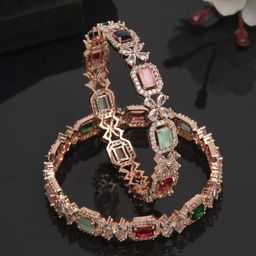 YouBella Set Of 2 Rose Gold-Plated & Stone Studded Bangle-11