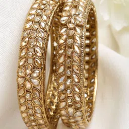 KARATCART Set Of 2 Gold-Plated Kundan Studded Bangles-21
