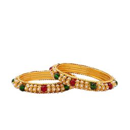 Shining Jewel - By Shivansh Set Of 2 Gold-Plated Red & Green Beaded Bangles-image-6