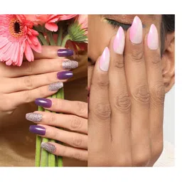 LICK Set Of 2 Reusable Press On Nails - 12Pcs Each -  Pink & Dark Purple-56