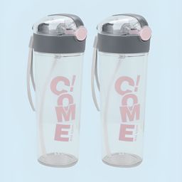 Kuber Industries Transparent & Grey Set of 2 Plastic Printed Water Bottle image 1