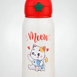 CLAY CRAFT White & Red Printed Stainless Steel Double Wall Vacuum Water Bottle 550 ml-50