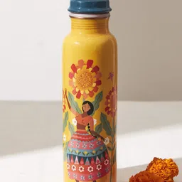 Chumbak Marigold Yellow Printed Copper Water Bottle-54