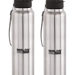 NIRLON Silver-Toned 2 Pieces Superb Flip Stainless Steel Single Wall Water Bottle 1L-4