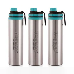 NIRLON Silver Toned & Green 3 Pieces Stainless Steel Solid Water Bottles 900 ml Each-15