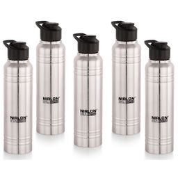 NIRLON Silver-Toned 5 Pieces Stainless Steel Solid Water Bottle 1L-image-28