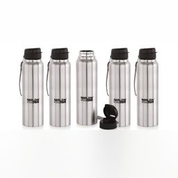NIRLON Silver-Toned & Black 5Pcs  Stainless Steel Single Wall Vacuum Water Bottles 1l Each-18