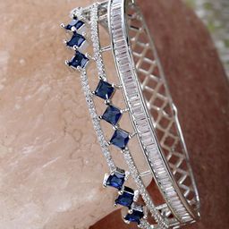 KARATCART Silver-Plated Blue American-Diamond Studded Bangle-25