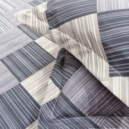 Aurave Purple & Beige Geometric 210 TC Microfiber King Bedsheet With 2 Pillow Covers-image-63