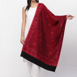 Anekaant Women Red & Black Woven Design Stole-13