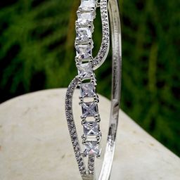 KARATCART Silver-Plated White AD-Studded Handcrafted Bangle-6