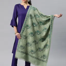 Sangria Ethnic Motifs Woven Design Woollen Pashmina Stole-6